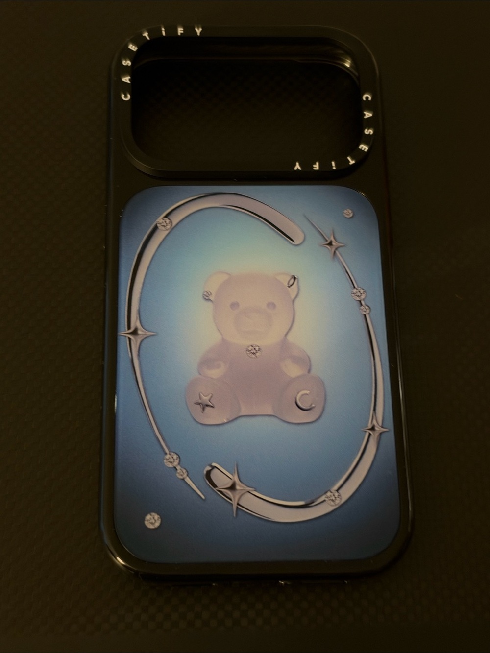 Casetify Blue Frosted Teddy Bear iPhone 18 Pro Impact Case with Silver Accents